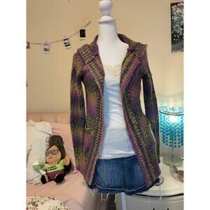 purple and green boho hooded duster cardigan